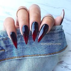 Red Stiletto Nails, Red Ombre Nails, Acrylic Nails Stiletto, Black Nails With Glitter, Witchy Nails, Weak Nails, Halloween Acrylic Nails, Black Acrylic Nails, Nails Stiletto