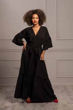 You are introducing our Black Wedding Guest Dress, a sophisticated and stylish choice designed to make you feel elegant and confident at any wedding event. This dress combines timeless elegance with modern flair, ensuring you stand out. The plunging V-neckline creates a flattering and alluring silhouette, accentuating your neckline and adding a touch of sensuality to your look. Delicate ruffles adorn the dress, adding a playful and feminine touch. These ruffles cascade beautifully, enhancing the Black Wedding Guest Dress, Black Wedding Guest, Black Wedding Guest Dresses, Maxi Dress V Neck, Semi Formal Wedding, Party Kleidung, Clothing Plus Size, Dresses Elegant, Summer Party Dress