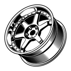 a black and white drawing of a wheel