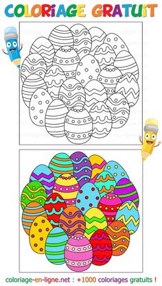 an easter egg coloring page for children to color and decorate with the eggs in it