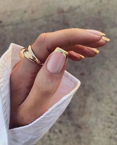 Gold chrome French tip nails Gold Accent Nails Acrylic, Gold Accented Nail Inspiration, Chrome Tip Nails French Manicures, 1920 Nails, Current Nail Trends 2023, Gold Accent Nails, Gold Tip Nails, Shower Tok, 21 Aesthetic