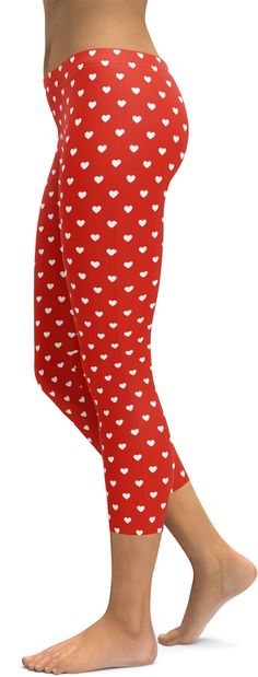 Red is Love, Love is Valentine so we decided that these White Mini Hearts Red Capris were a must have in our Valentine collection. Heart Leggings, Yoga Legging, Red Leggings, Legging Sport, White Leggings, Womens Leggings, Red Pants, Soft Leggings, Mini Heart