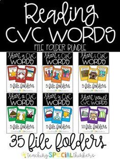 the reading cvc words bundle includes 25 file folders, and five different activities