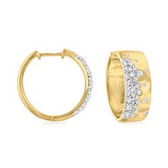 Ross-Simons - .50ct t. w. Scattered Diamond Hoop Earrings Over Sterling. 5/8". Reminiscent of fresh champagne bubbles, this pair gives you a reason to celebrate! .50 ct. t. w. pave diamond rounds are scattered across a high-polished pair of 18kt yellow gold over sterling silver hoop earrings. Hanging length is 5/8". Hinged post, scattered diamond hoop earrings. Diamond birthstones are the perfect gift for April birthdays. Sparkling Yellow Gold Diamond Earrings, Sparkling Yellow Gold Diamond Earrings For Anniversary, Sparkling Yellow Gold Round Hoop Earrings, Diamond Circle Pendant, Cameo Pendant Necklace, Diamond Birthstone, Circle Pendant Necklace, Circle Diamond, Diamond Cross Pendants