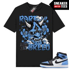 "University Blue 1s Jordan matching shirt by Sneaker Match Tees brand. Official Sneaker Match Tees shirt designed to match the Jordan 1 \"University Blue\" retro sneakers. *Sneakers are for matching purposes only, NOT included in the sale* True to size Men's shirt 100% Soft Cotton Regular Fit" Blue Sneakers With Graphic Print For Streetwear, Blue Graphic Print Sneakers For Streetwear, Blue Casual Sneakers With Graphic Print, Casual Blue Sneakers With Graphic Print, Jordan 1 Unc, Sneaker Match Tees, Lucky Green, Streetwear Men, Rare Breed