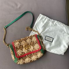 Basically Brand New, Worn Only Once. No Pulls Or Interior Stains. Super Fun And Flirty For The Summer Spring Season!!! Msrp 1800 Comes With Original Dustbag Open To Offers! Gucci Crochet, Bags Gucci, Gucci Marmont, Raffia Bag, Gucci Bags, Bags Designer Fashion, Spring Season, Marc Jacobs, Designer Fashion