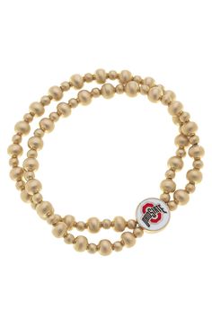 Ohio State Buckeyes 2-Row Ball Bead Stretch Bracelet - Canvas Style Ohio State Buckeyes, Beaded Stretch Bracelet, Ohio State, Team Spirit, Stretch Bracelet, Gold Beads, Stretch Bracelets, Game Day, In Style