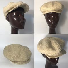 "Vintage Newsboy Cap - Torpedo Made in France 1950s Pretty paperboy cap in tweed of cream color. Visor with press button. Possible to wear open or closed. Leather band inside. Satin lining. Label on lining. In very good conditions taking into account its age. Leather band inside slightly damaged. Slight wear on tweed (back) (picture). Price takes into account its flaws. Material: wool/leather Measures: Diameter flat: 25cm - 9,8\" Head circumference: 56cm - 22\" Visor: 5cm - 1,9\" Please note tha Vintage Newsboy Cap, Vintage Tweed Hat With Curved Brim, Vintage Beige Visor Hat, Classic Beige Flat Cap, Beige Flat Cap, Vintage Tweed Flat Cap, Retro Beige Flat Cap, Beige Wool Cap, Retro Beige Short Brim Hat