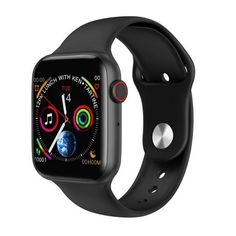 the apple watch series 4 is shown with black band and an image of earth on it