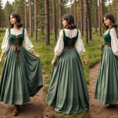 Green Renaissance Peasant Dress Medieval Festival Women's Costume Laced Bodice Cosplay Dress Puffed Sleeves Historical Outfit - Etsy Womens Larp Costume, French Peasant Dress, Medival Outfits Halloween, Green Peasant Dress, Medieval Larp Costume, Italian Medieval Dress, Irish Medieval Clothing, Fantasy Peasant Outfit, Women Hobbit Cosplay