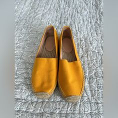 Jcrew Yellow Espadrilles Never Worn Chic Summer Espadrilles For Workwear, Chic Summer Espadrilles For Work, Spring Flat Heel Espadrilles For Everyday, Flat Espadrilles For Everyday, Spring Workwear Flats With Woven Sole, Everyday Casual Flats With Textured Footbed, Yellow Round Toe Espadrilles For Spring, Summer Workwear Espadrilles With Flat Heel, Casual Flat Heel Espadrilles For Workwear