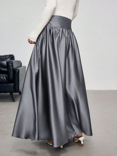 Women High Waist Satin Long Maxi Skirt With Elegant Wide Hemline Apricot Casual   Woven Fabric Plain Flared Non-Stretch  Women Clothing, size features are:Bust: ,Length: ,Sleeve Length: Long Maxi Skirts, Inspiration Mode, Long Maxi, Maternity Bag, Shapewear, Women Clothes Sale, All Fashion, Women Clothing, Maxi Skirt