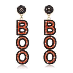 PRICES MAY VARY. Cute Halloween BOO Earrings -- Get ready for Halloween with these adorable orange black letter Boo Drop Earrings. these Halloween festive earrings feature seed beads spelled out the word 'boo!'. these Halloween fall costume party earrings will sure to be a hit of the party. The word BOO is emblazoned with little diamante crystals. Halloween BOO Dangle earrings that will get you in the spirit of the Halloween season! Handmade Halloween Earrings -- These classic, Halloween themed Spooky Black Jewelry For Party, Black Spooky Jewelry For Party, Black Spooky Party Jewelry, Novelty Black Jewelry For Party, Black Novelty Jewelry For Party, Black Halloween Party Earrings, Spooky Black Earrings For Party, Novelty Black Earrings For Party, Novelty Black Party Earrings