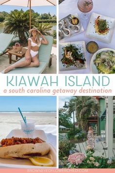 a collage of photos with the words kiwah island, a south carolina getaway destination