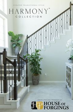 the front cover of harmony's collection, featuring stairs and potted plants on either side