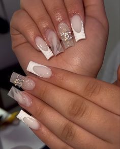 White French Tip With Charms, French Tip With Charms, Nail Inspo Y2k, Nails Summer Nails, White French Tip, Baddie Nails, Colored Acrylic Nails, Work Nails