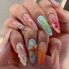 Colorful Beach Nails, Hello Nails, Minimalist Summer, Nails Aesthetic, Simple Acrylic Nails, French Acrylic Nails, Summer Acrylic Nails, Nail Jewelry, Instagram Summer