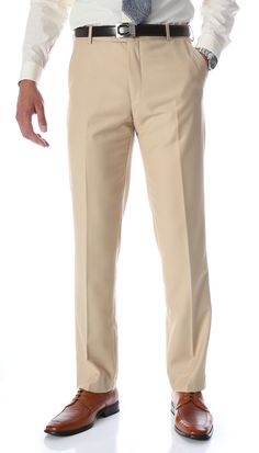 Ferrecci Men's Halo Tan Slim Fit Flat-Front Dress Pants Beige Dress Pants, Dress Pants Men, Formal Dress Pants, Tan Dress Pants, Dress Pants Mens, Gentleman's Wardrobe, Mens Slacks, Tan Dress, Fitted Dress Pants