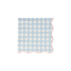 a blue and white checkered napkin with scalloped edges