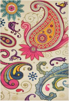 an area rug with colorful paisley designs on it