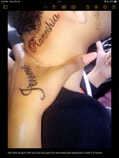 a man with a name tattoo on his chest and the word grandma written in cursive writing