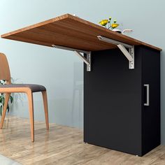 an office desk with a wooden top and metal legs