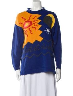 Saks Fifth Avenue PulloverVintageFrom the 1980's CollectionBlueGraphic PrintLong Sleeve with Crew NeckFit:Knitwear by Saks Fifth Avenue typically fit true to size. Saks Fifth, Saks Fifth Avenue, Sweater Outfits, Knitwear, Clothes For Women, Clothes