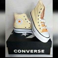 Women's Sz 6.5 Converse Ctas Lift Hi Platform / A03298c Two Tone Converse, Converse Mustard Sneakers With Round Toe, Mustard Converse Sneakers With Round Toe, Yellow Converse Canvas Shoes Sporty Style, Yellow Converse Canvas Shoes With Vulcanized Sole, Yellow Converse Sneakers With Rubber Sole, Yellow Converse Canvas Shoes With Rubber Sole, Yellow High-top Converse Sneakers, Sporty Yellow Converse Canvas Shoes