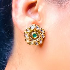 These are a beautiful pair of studs with Gold Plating and the finest quality of Kundan. These studs are in a gold-tone and will match a variety of outfits. You can wear then with a sensible workplace formal, traditional outfits, western, into-western, or casual gatherings. Option 1: Red Color (E736) Option 2: Green Color (E737) Option 3: White Color (E738) Best for gifting or for personal use, wear it to any occasion and be the spotlight. Eye-catching and unique jewelry that will set you apart. Elegant Gold Stud Earrings, Kids Handicraft, Saree Jewellery, Silver Pooja Items, Glass Bangles, Silver Toe Rings, Gold Chain With Pendant, Kundan Earrings, Silver Anklets