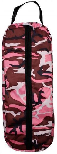 a pink and brown camouflage print backpack