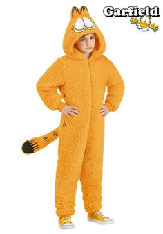 a little boy in a garfield costume