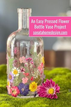 an easy pressed flower bottle vase project