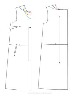 the front and back views of a sewing pattern for a women's dress with pockets