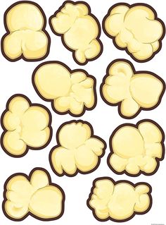 a bunch of popcorn kernels on a white background, with different shapes and sizes