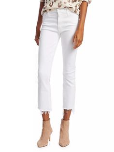 A cropped boot-cut silhouette and a frayed step hem give these high-rise stretch jeans an iconic look..Five-pocket style.Zip fly with button closure.Cotton/polyester/spandex.Machine wash.Made in USA.SIZE & FIT.Rise, about 10'.Inseam, about 26'.Leg opening, about 15'.Model measurements: 5'10'.Model is wearing US size 4.For basic alterations and hemming,.book an appointment.online at your local Saks Fifth Avenue location..ABOUT THE BRAND.An ode to growing up in California in the ’70s, Mother focus Summer Cropped Jeans With Frayed Hem, White Mid-rise Cropped Jeans With Frayed Hem, White Mid-rise Flare Jeans With Frayed Hem, Straight Hem Cropped Jeans With Frayed Hem, White Cropped Jeans With Frayed Hem For Fall, Fall Cropped Jeans With Frayed And Straight Hem, Fall Cropped Jeans With Frayed Straight Hem, White Flare Jeans With Frayed Hem, How To Stretch Boots