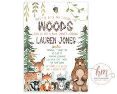 the woodland baby shower is ready to be used as a printable for your child's shower