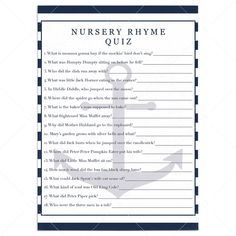 a blue and white print with an anchor on it, which reads nursery rhyme quiz