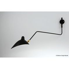 a black wall light with an arm and two lights on each side, against a white background