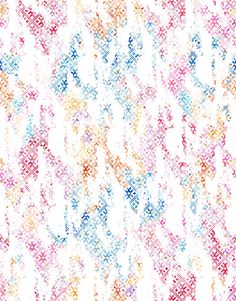 an abstract pattern made up of small squares and dots on a white background with red, orange, blue, pink, and yellow colors