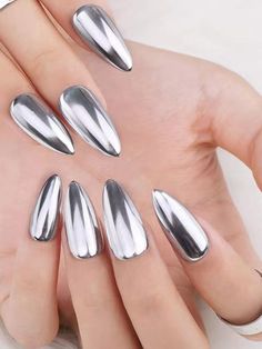 Color: Silver Nail Shapes: Almond Type: Color Nails Batteries Included: No Press On Nails Material: ABS Product Measurements in cm : Length Width 2.3-1.81 1.36-0.7 Nail Coat, Chrome Nail Powder, Gel Polish Manicure, Mirror Nails, Chrome Powder, Metallic Nails, Pigment Powder, Chrome Nails, Artificial Nails