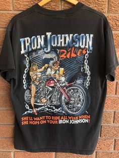 Vintage Big Johnson Motorcycles 1999 T-shirt Big Johnson tag Size L 21.5 pit to pit 28 length Amazing condition  One mark on front as shown Be aware that these are used clothes and may have some blemishes, I have tried to disclose them as best as I can, please look at the pictures carefully! I am not responsible for packages lost in mail carrier as that is out of my control!  Thanks for looking on 705Vintage Etsy page! For more follow our Instagram page- @705Vintage Mail Carrier, Motorcycles, No Response, Gender Neutral, That Look, Adult Outfits, Lost, Tops & Tees, Top Outfits