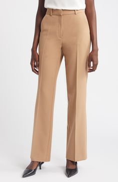 Effortlessly move from office hours to happy hour in trouser-style pants cut in a classic straight-leg silhouette with a hint of easy-moving stretch. 32" inseam; 19" leg opening; 11 1/2" front rise; 15 1/2" back rise (size 8) Zip fly with hook-and-bar closure Front slant pockets; back welt pockets 64% polyester, 31% viscose, 5% elastane Dry clean Imported Dress Pants Women, Nordstrom Sale, Summer Wardrobe Essentials, Swimming Outfit, Trouser Style, Sports Blazer, Womens Dress Pants, Work Tops, Pants Women