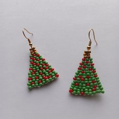 Red And Green Hand Crafted Christmas Tree Earrings With 18k Gold Plated And Hypoallergenic Ear Wires Ships From Arkansas Will Accept Reasonable Offers