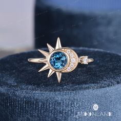 🌙 Product Details

-Center Stone: London Blue Topaz, 5mm, Round Cut
-Accent Stone: Moissanite, 0.07CT Total
-DEF/VVS-VS

-Ring Band: 1.8mm

-Metal Choice: 10K, 14K or 18K Solid Gold (Rose, White, or Yellow) and Platinum

**Handmade in the US!!! The making process is about 3-4 weeks!!

🌙 MoonLandUS Service Available
- Accept return and exchange for normal orders. All returns are now eligible for a full refund!
- Free Shipping within the USA with a tracking number.
- Custom Made To All Sizes. Moon And Sun Engagement Ring, Celestial Wedding Ring, Moon And Sun Ring, London Blue Topaz Engagement Ring, London Blue Topaz Engagement Rings, Wedding Ring Women, Sun Ring