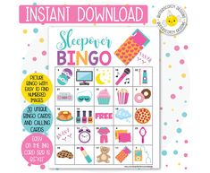 the instant sleepover bingo game is shown