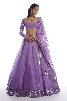 Kali Lehenga, Lavender Lehenga, Purple Lehenga, Mirror Work Blouse, Full Sleeve Blouse, Organza Lehenga, Lehenga Designs Simple