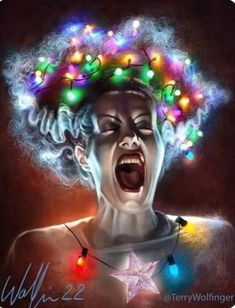 an image of a woman with christmas lights on her head