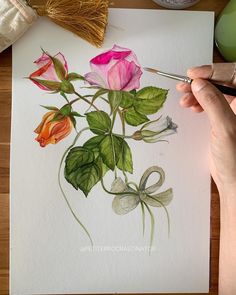 a person is painting flowers with watercolors on paper