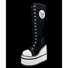 Women Shoes, Canvas Casual High Top Shoes, Long Boots, Lace-Up Zipper Boots, Flat Boots, Sneakers, Zipper Boots, Combat Boots, Gothic Punk Boots, Canvas Boots, Boots, Punk Boots, Gothic Boots. Black Women's Boots. Cozy meets contemporary with these super comfortable, super stylish boots. These sneaker-inspired high-top boots are perfect for everyday wear. Made from high quality materials with breathable cotton canvas upper and lining, and reinforced stitching and support panels they provide both Trendy Lace-up Wedge Boots For Streetwear, Casual High-top Wedge Boots With Rubber Sole, Trendy Low-top Platform Wedge Boots, Edgy Platform Sneakers With Rubber Sole, Lace-up Platform Wedge Boots For Streetwear, Platform Lace-up Wedge Boots For Streetwear, Edgy High-top Wedge Boots For Streetwear, Black Wedge Heel Platform Sneakers For Streetwear, Black Platform Sneakers With Wedge Heel