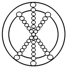 a circle with beads in the shape of an x on it's center, surrounded by smaller circles